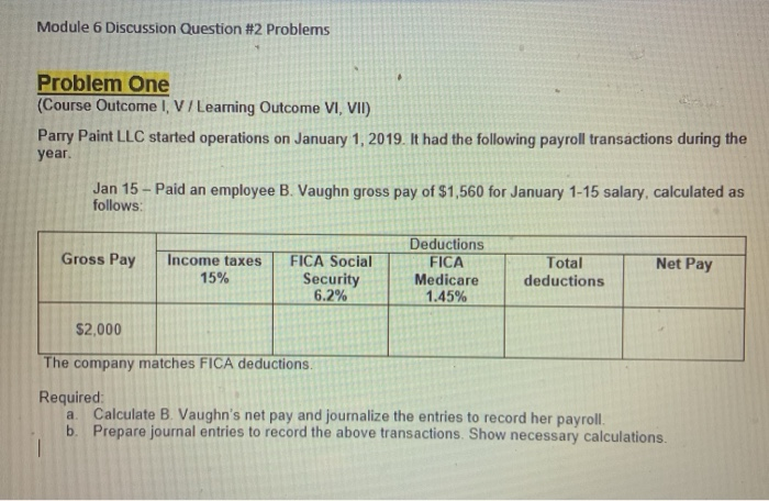  Module 6 Discussion Question #2 Problems Problem One (Course Outcome I,