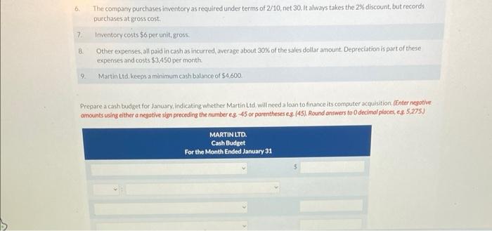 Donald Martin, has collected the following information about her operations as at