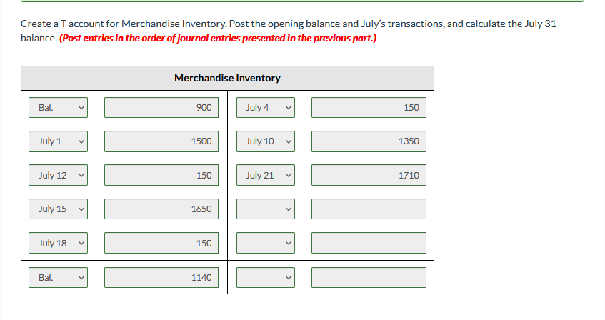 suitcases purchased at $30 each. During the month of July, the following