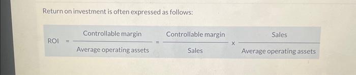  Return on investment is often expressed as follows: Comparative data on