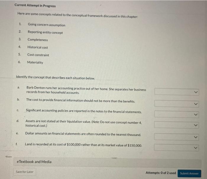 conceptual framework discussed in this chapter: 1. Going concern assumption 2. Reporting