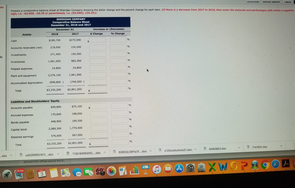 Company. SHERIDAN COMPANY COMPARATIVE BALANCE SHEET AS OF DECEMBER 31, 2018 AND