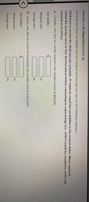  Exercise 3 20 (Algorithmic) (10.6) compute the 2020 tax liability and