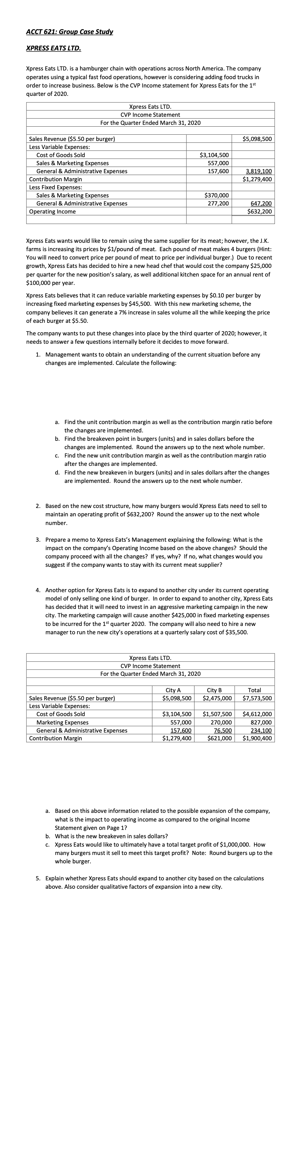  Xpress Eats LTD. is a hamburger chain with operations across North
