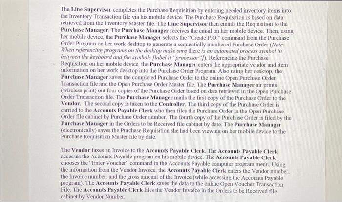  The Line Supervisor completes the Purchase Requisition by entering needed inventory