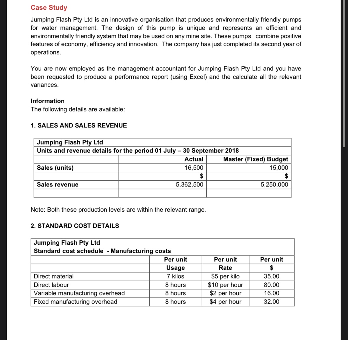  Case Study General Additional Information (a) The variable selling and distribution