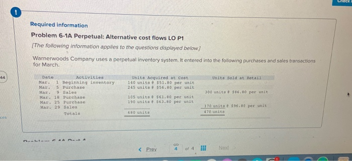  please solve this please solve fast Required information Problem 6-1A Perpetual: