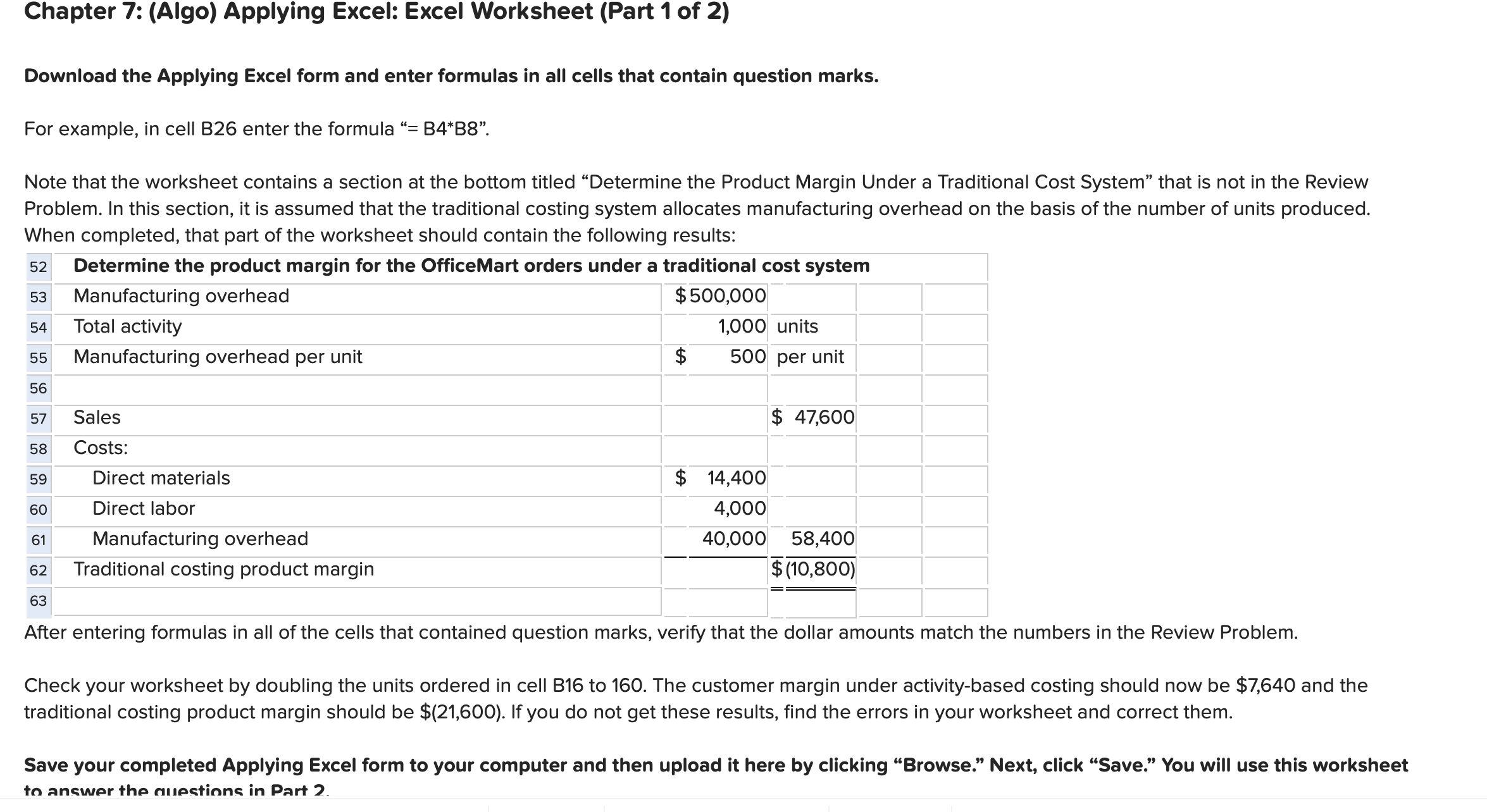 Chapter 7: (Algo) Applying Excel: Excel Worksheet (Part 1 of 2) Chapter