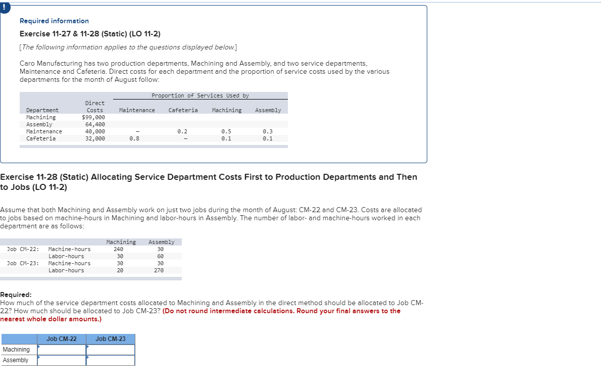  Required information Exercise 11-27 & 11-28 (Static) (LO 11-2) [The following
