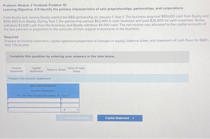 please help Q.10 Required Prepare an income statement, capital statement (statement of