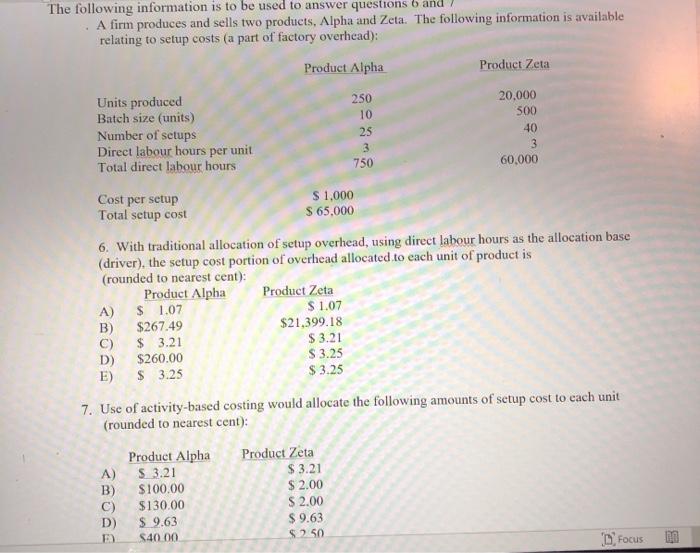 Estimated Expected Activity Cost Pool Cost Product A Product B Total Activity