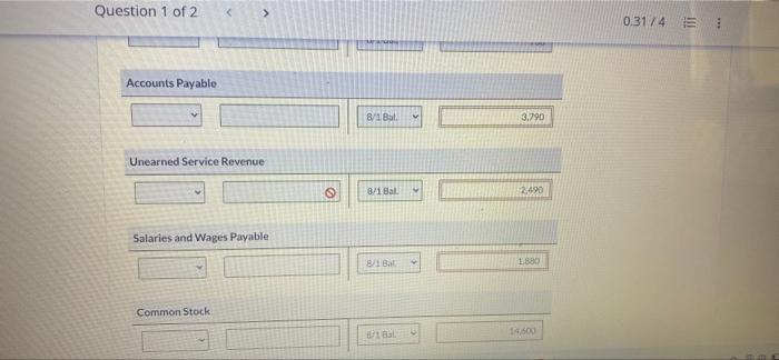 During August, the following summary transactions were completed. Aug. Paid $490 cash