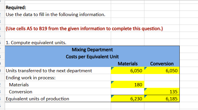 following information. (Use cells A5 to B19 from the given information to