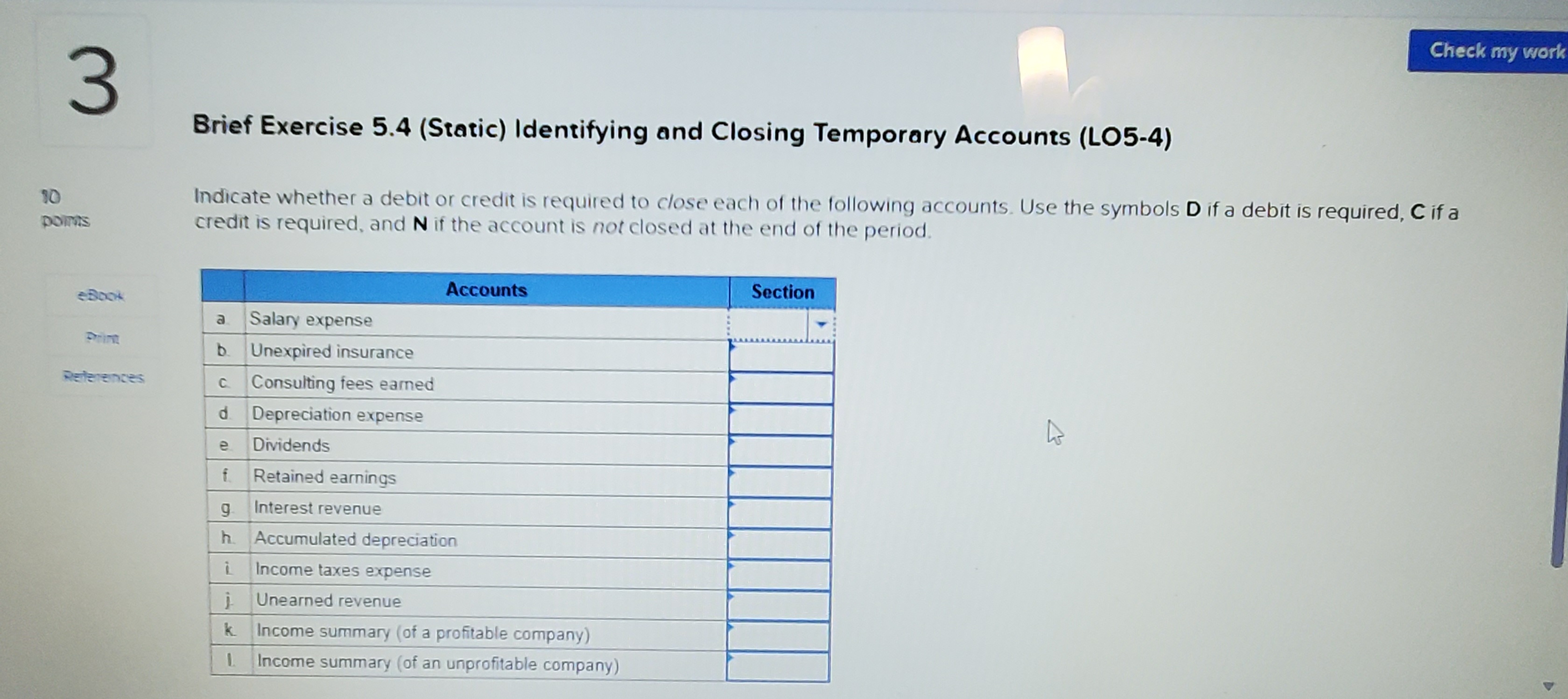 Brief Exercise 5.4 (Static) Identifying and Closing Temporary Accounts (LO5-4) Indicate