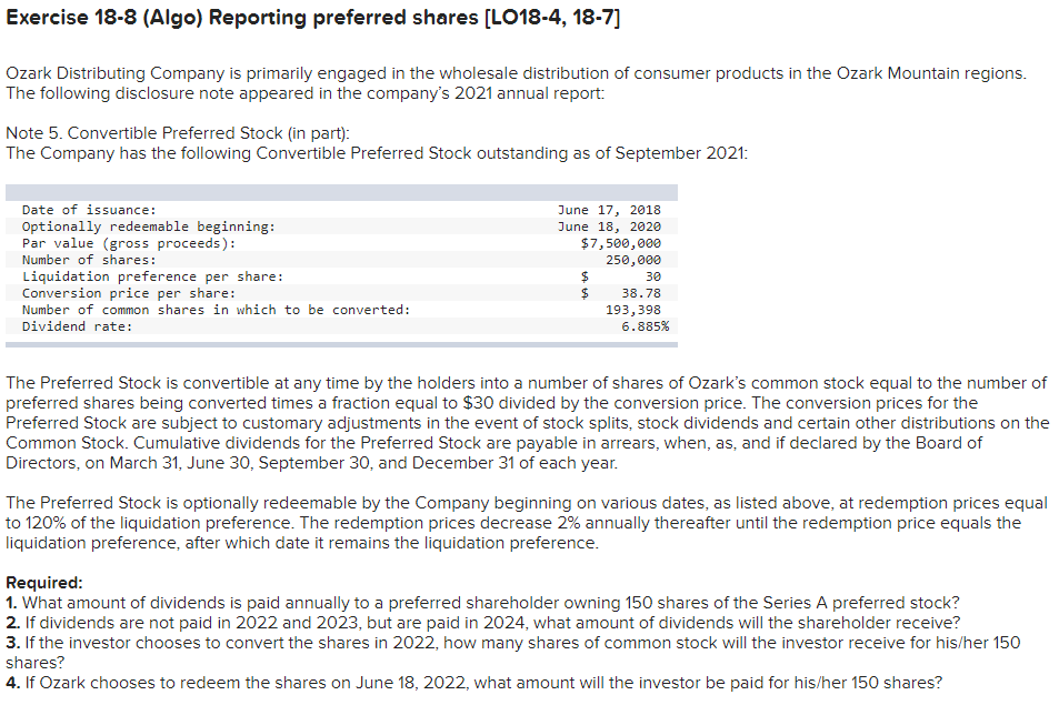  Everything in the last requirement is wrong except liquidation preference Exercise