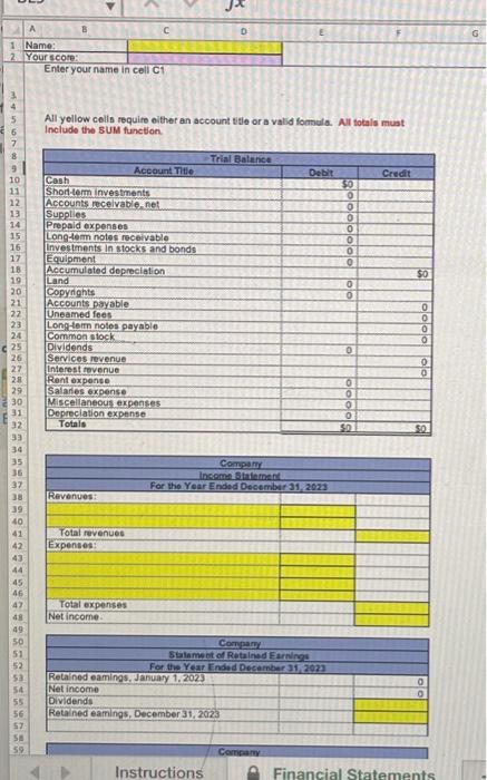 an account title or a valid formula. All totals muat Include the