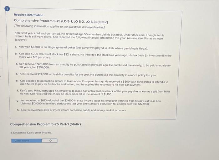  Required information Comprehensive Problem 5-75 (LO 5-1, LO 5-2, LO 5-3)