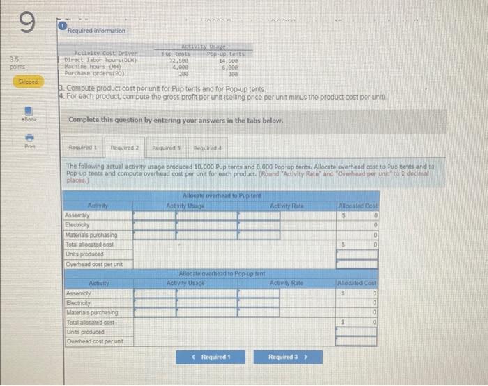 costing. 2. The following actual activity usage produced 10,000 Pup tents and