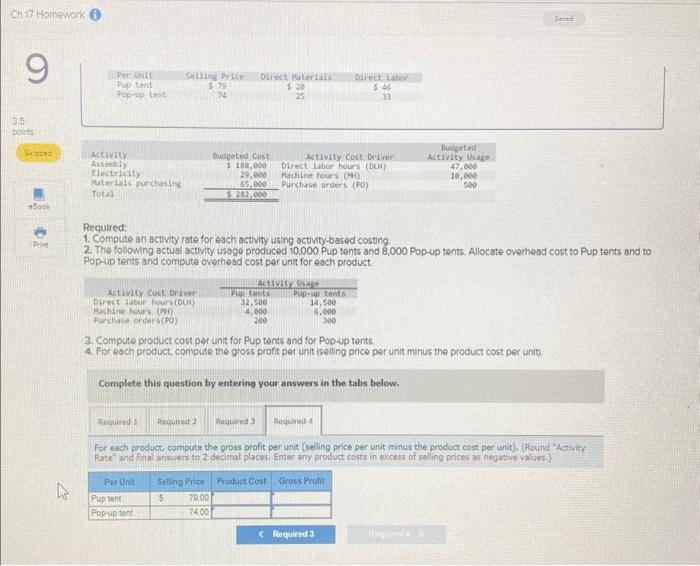 tents and compute overhead cost per unit for each product 3. Compute