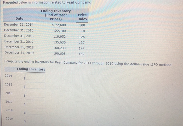  Please provide steps to solution Presented below is information related to