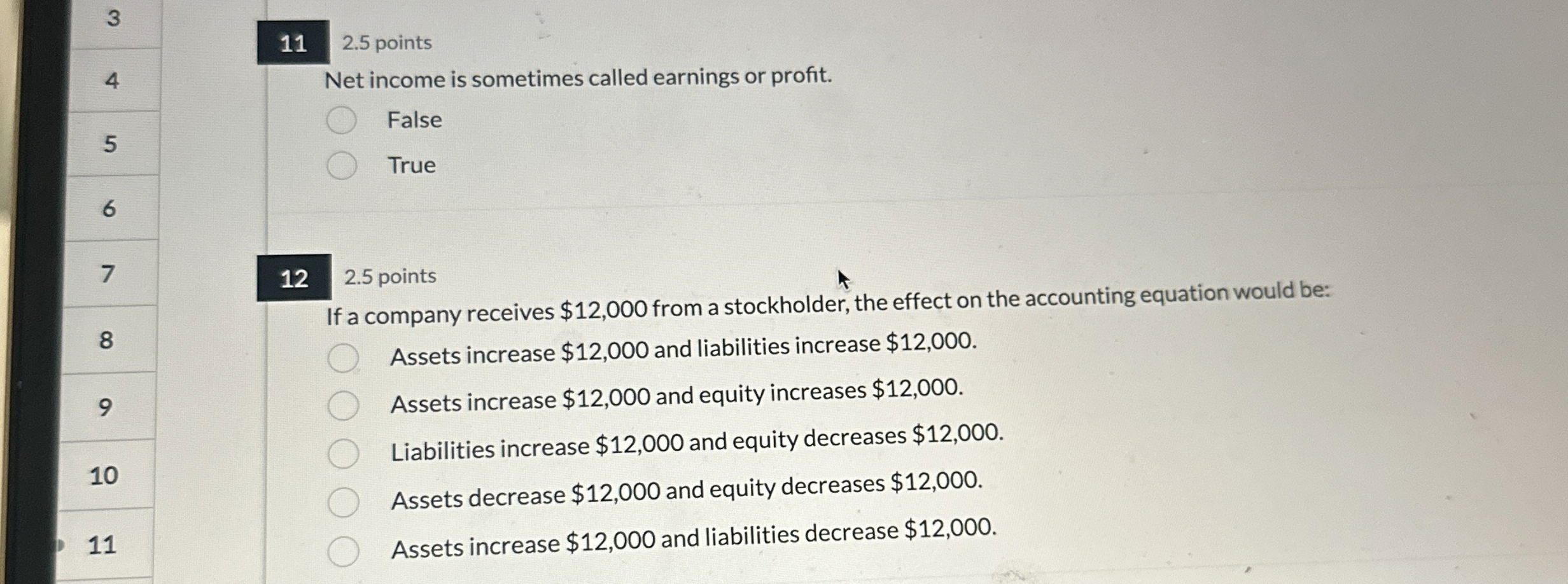  11 2.5 points Net income is sometimes called earnings or profit.