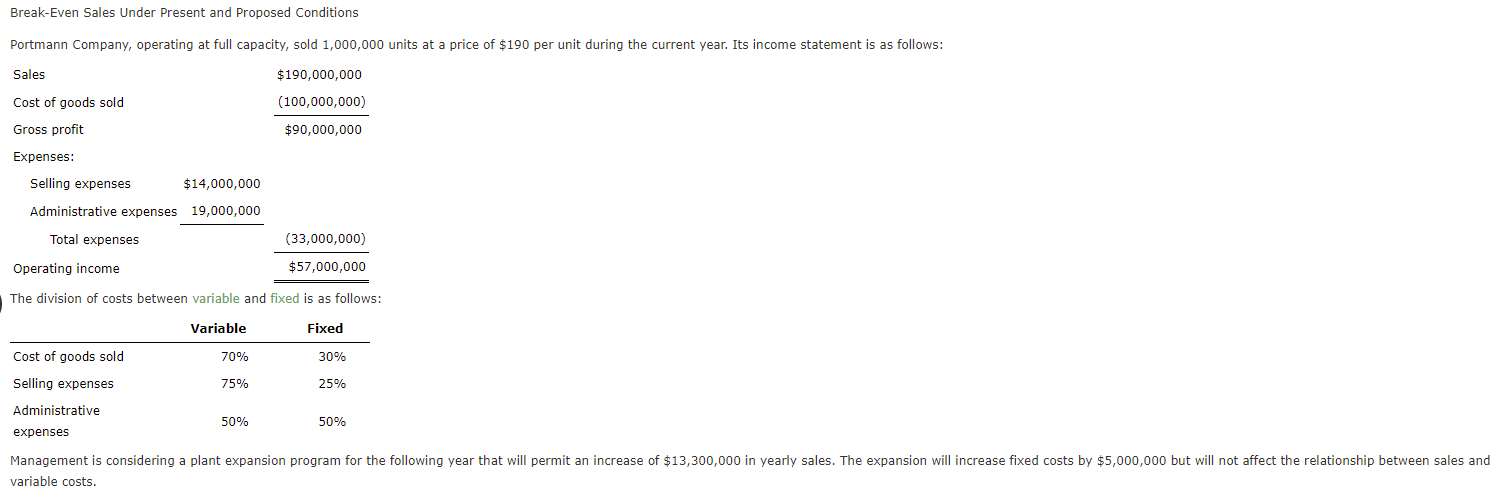 NEED HELP WITH 6, 7 & 8 ONLY PLEASE!! Break-Even Sales Under