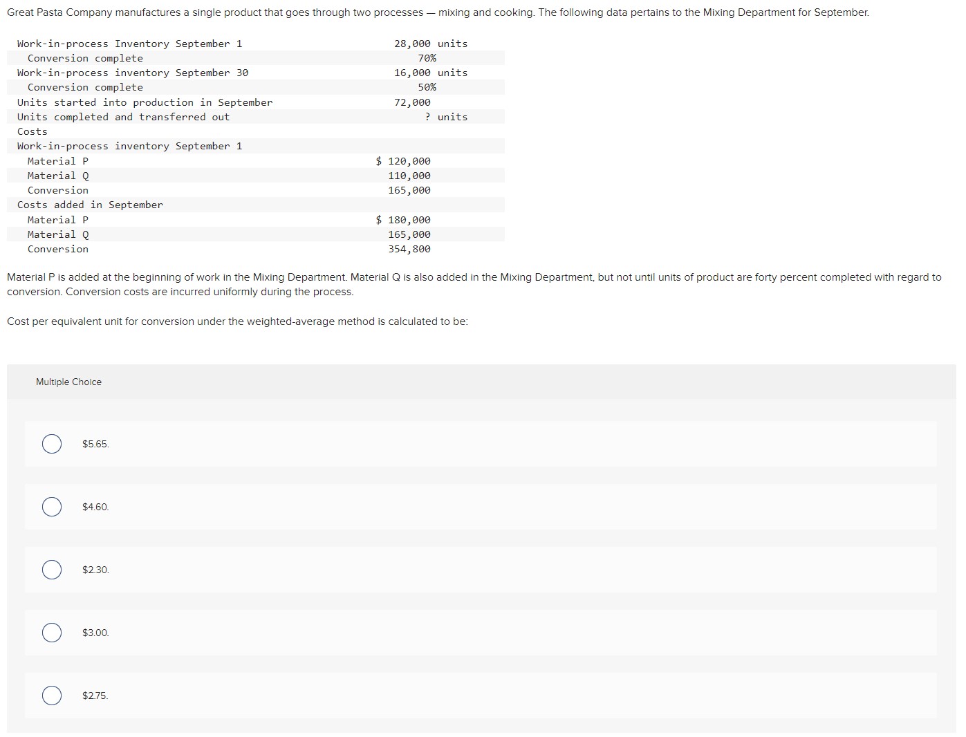  conversion. Conversion costs are incurred uniformly during the process. Cost per