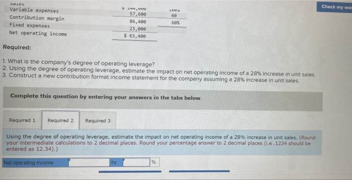 monthly contribution format income statement follows: Sales Variable expenses Contribution margin Fixed