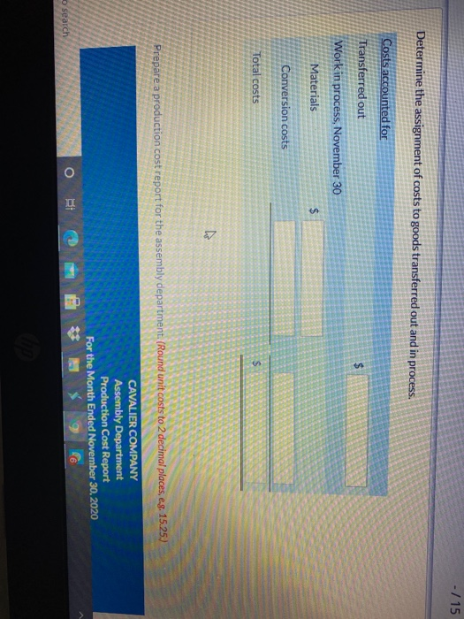 assembly department for November 2020 totalled $1.991,382 as follows: Work in process,