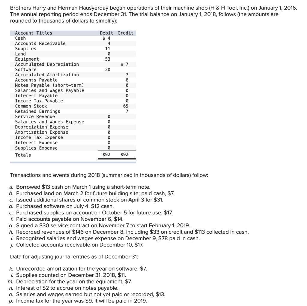1. Record journal entries for transactions (a) through (j). (If no