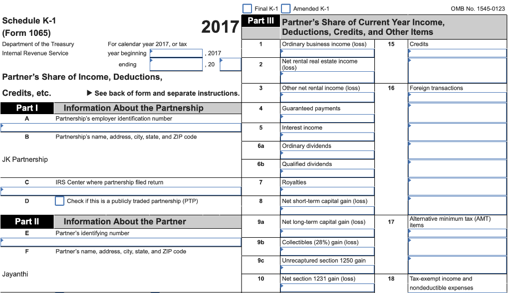 partner interest in the JK Partnership. The following information is available regarding