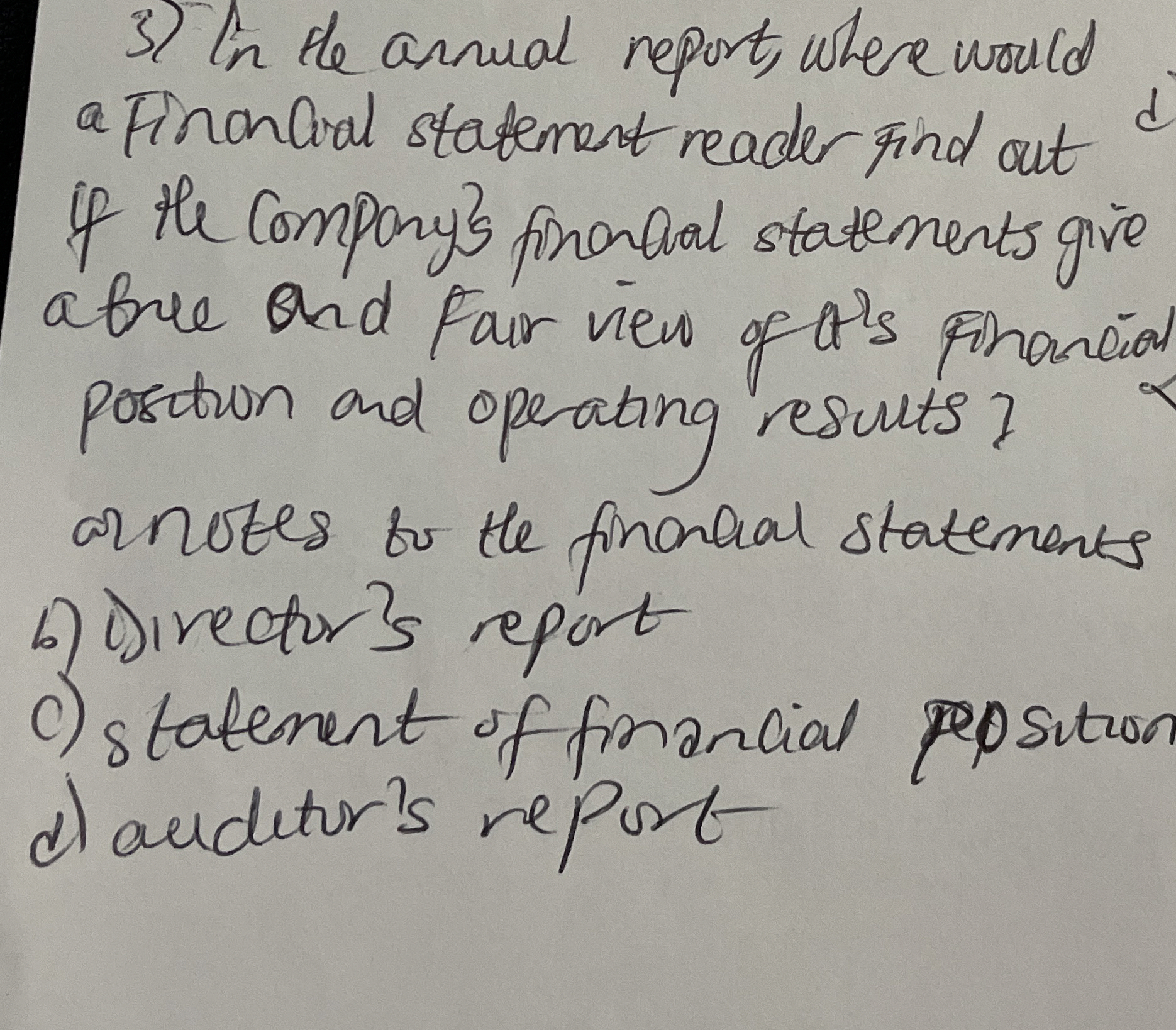  In the annual report, where would a Finandral statement reader Find