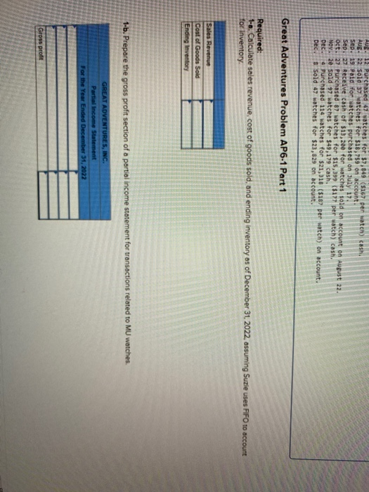  Great Adventures Problem AP6-1 please help me solve this question. Now