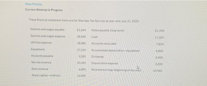  View Policies Current Attempt in Progress These financial statement items are