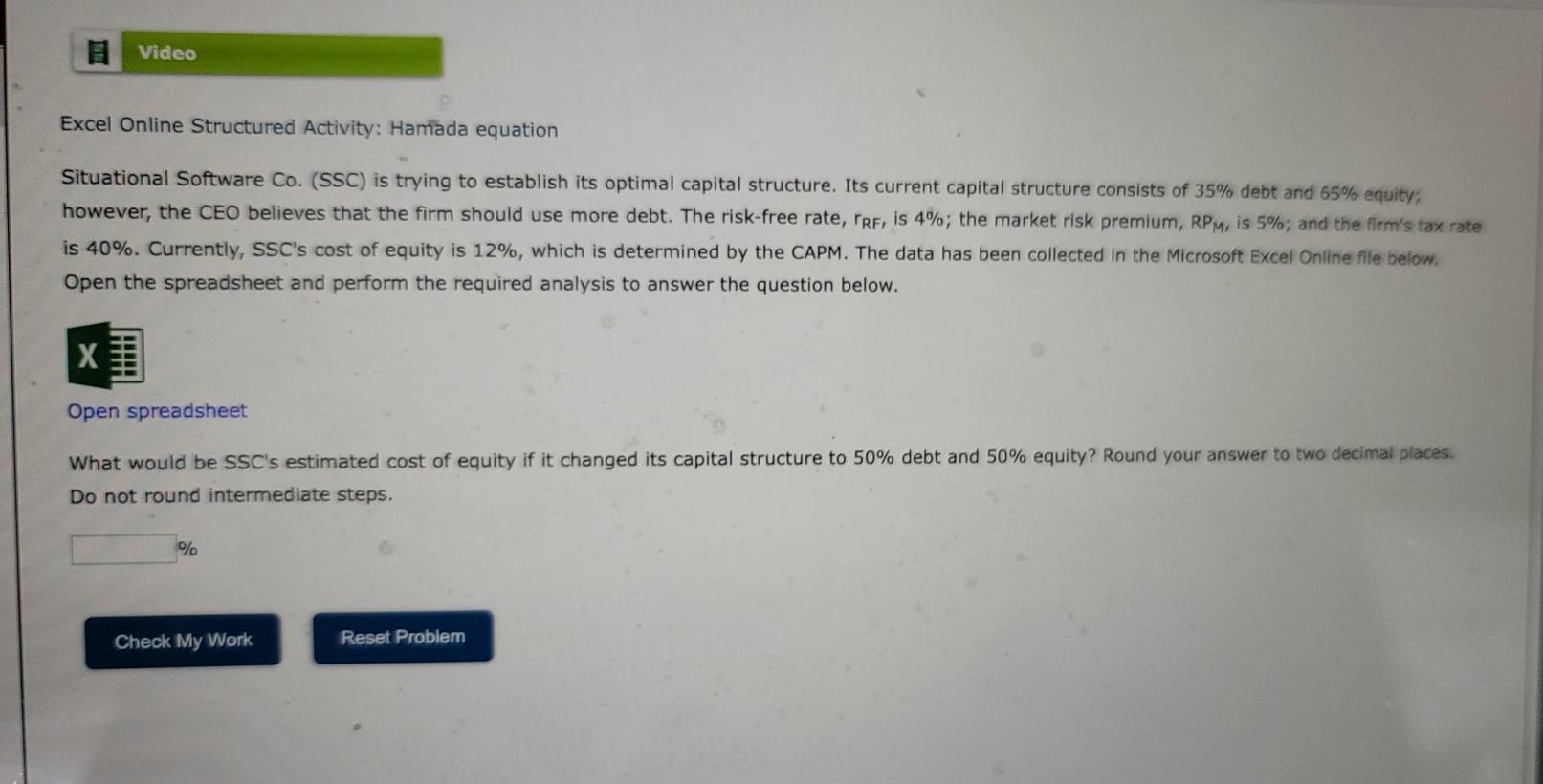 Video Excel Online Structured Activity: Hamada equation Situational Software Co. (SSC)
