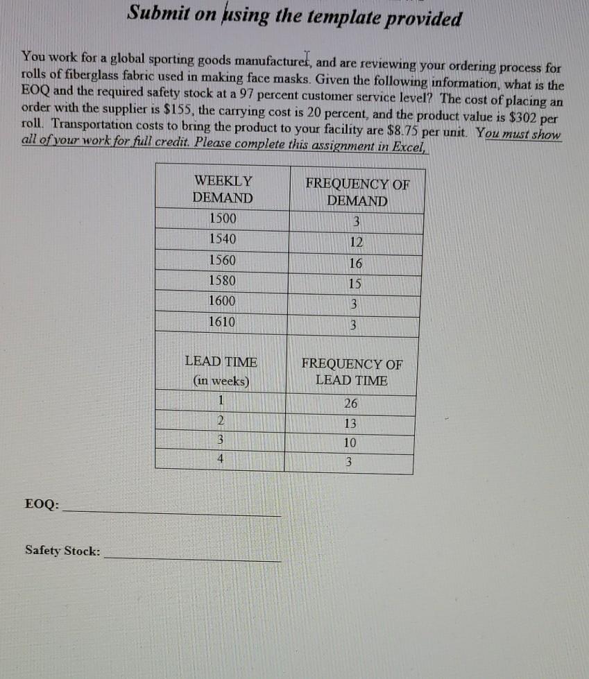 safety stock work template Submit on using the template provided You