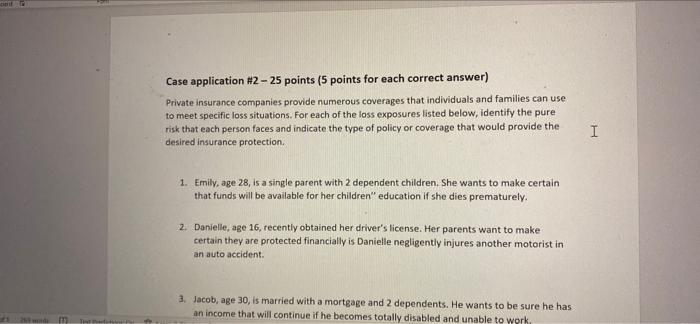  Case application #2 - 25 points (5 points for each correct