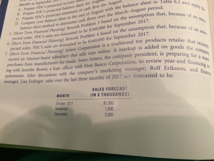  Question 7: 80,000 in September 20 A Prepare PDC's projected income