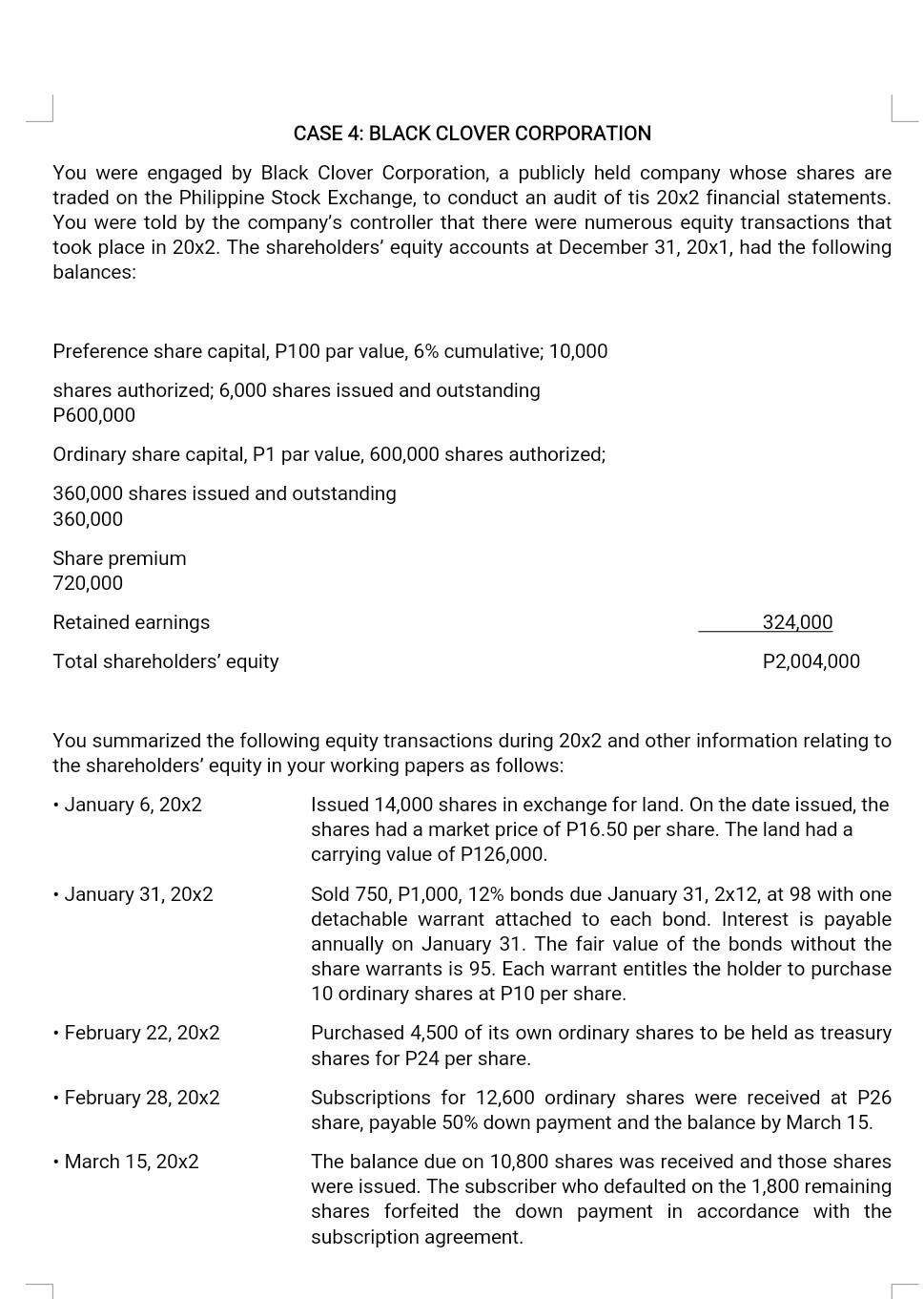  Please show your solution. CASE 4: BLACK CLOVER CORPORATION You were
