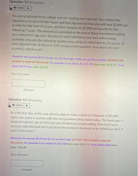 pls solve 12 & 13 Question 12 (10 points) Listen You just