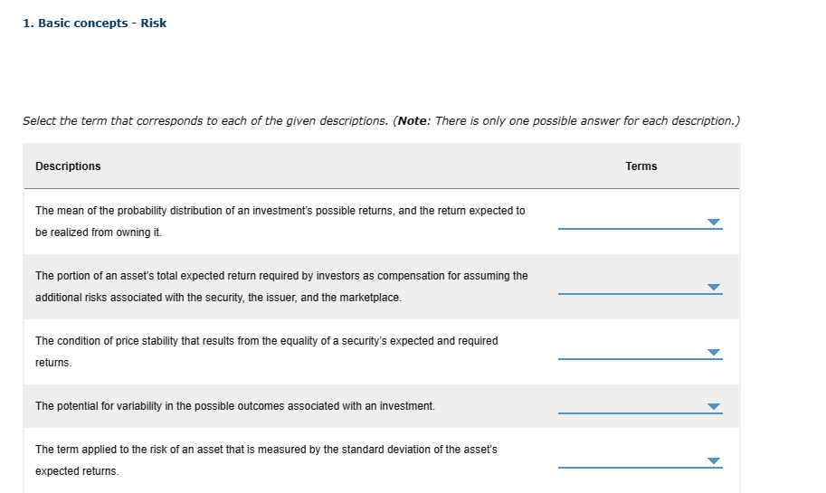  1. Basic concepts - Risk Select the term that corresponds to
