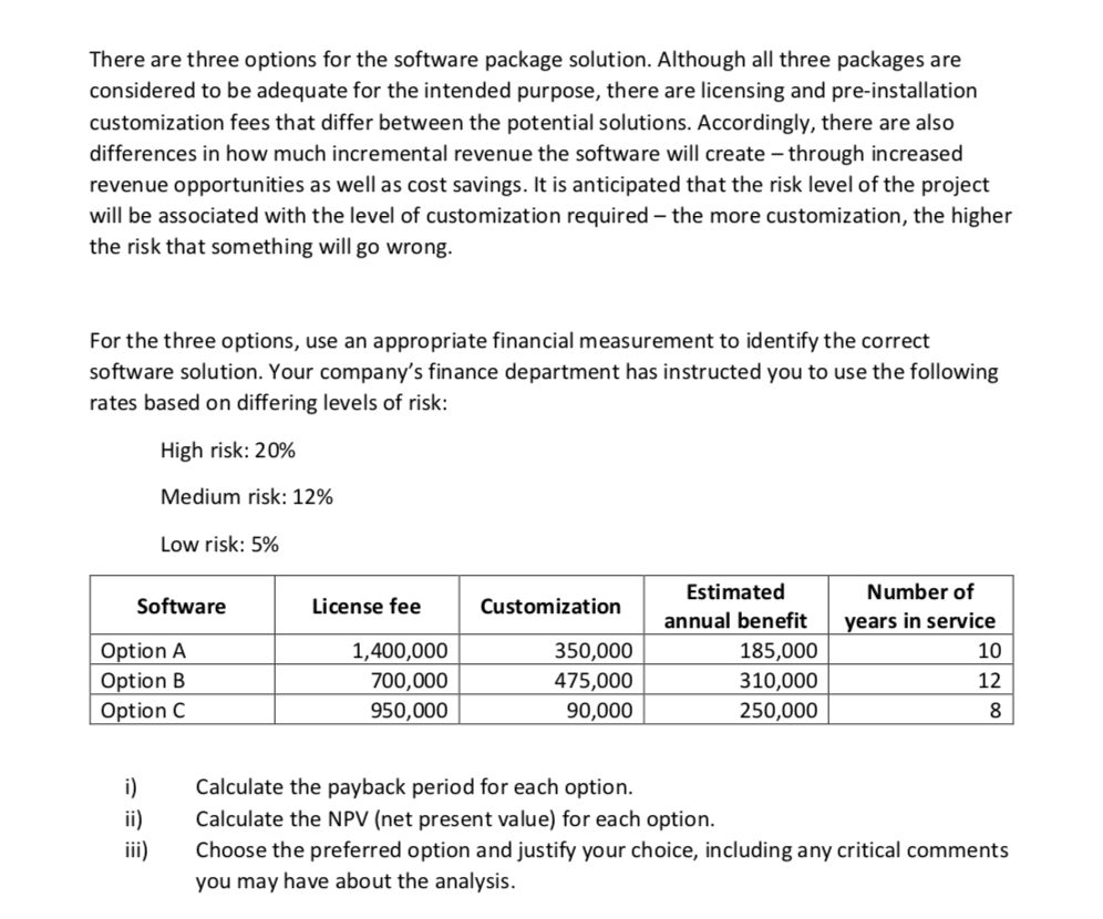  There are three options for the software package solution. Although all