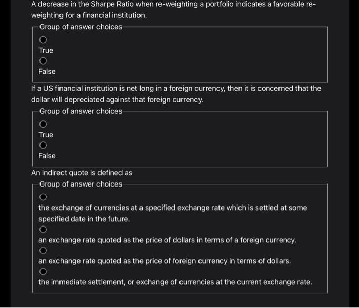  A decrease in the Sharpe Ratio when re-weighting a portfolio indicates