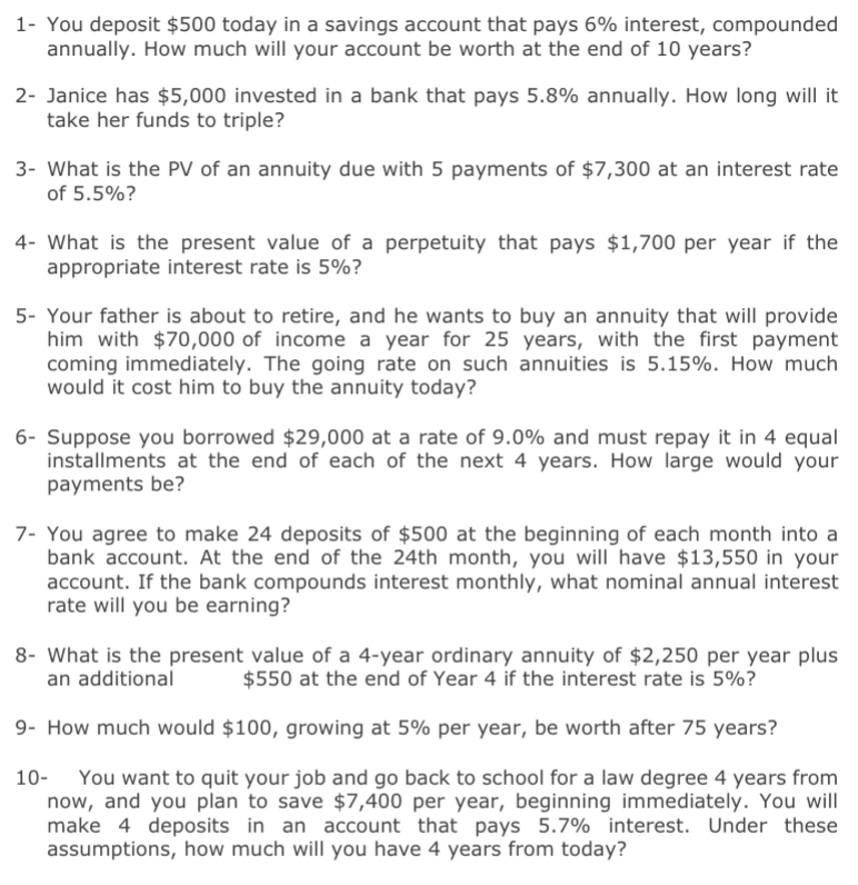  Solve in excel and show formulas 1- You deposit $500 today
