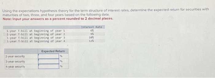 Using the expectations hypothesis theory for the term structure of interest