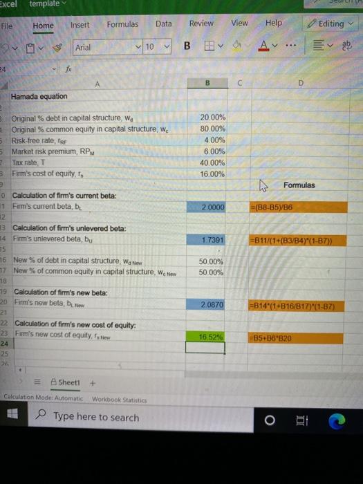  Excel template File Home Insert Formulas Data Review View Help Editing
