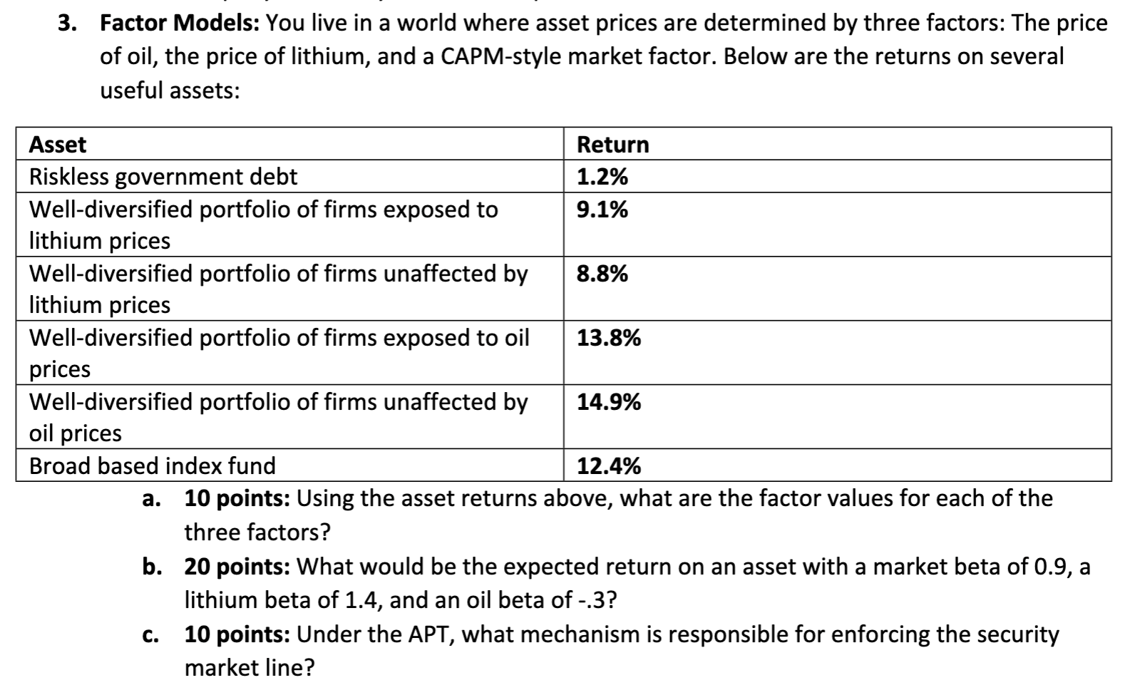 3. Factor Models: You live in a world where asset prices