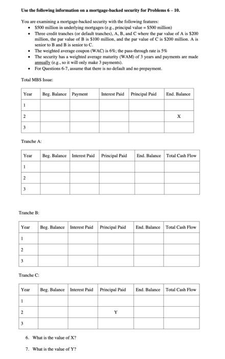  Use the following information on a mortgage-backed security for Problems 6