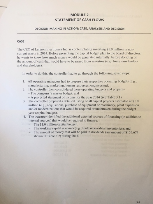  MODULE 2 STATEMENT OF CASH FLOWS DECISION-MAKING IN ACTION: CASE, ANALYSIS