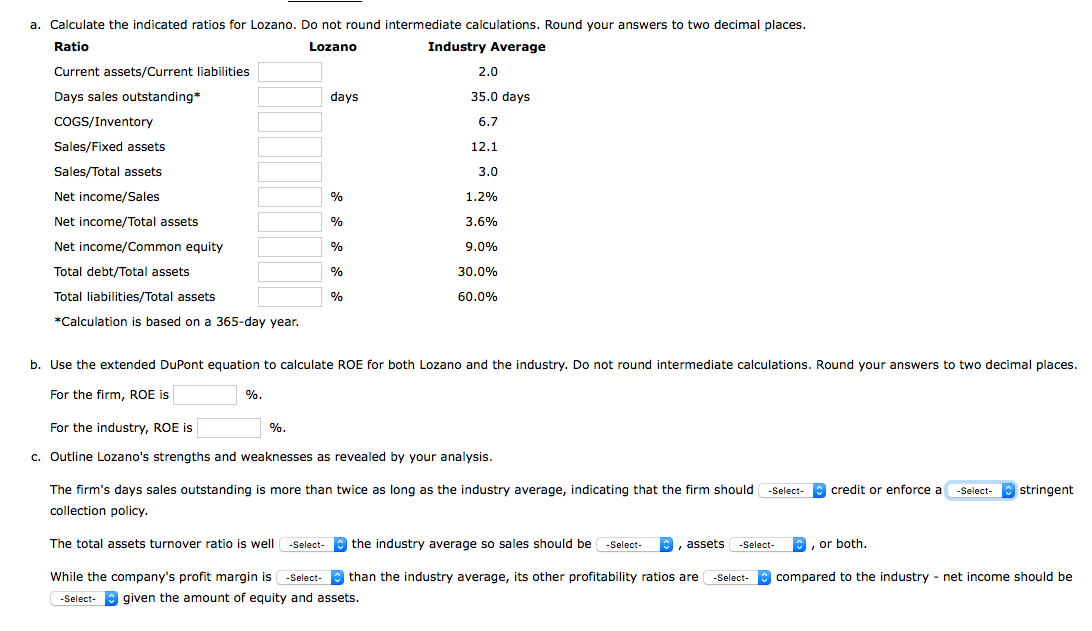 for Lozano Chip Company and its industry averages follow. Lozano Chip Company: